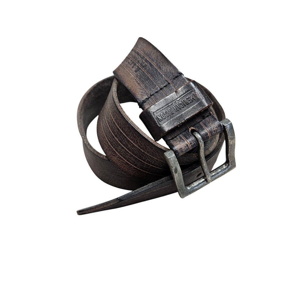 American‎ Bison Leather Belt Mens 38 Brown Distressed Rugged Western Workwear